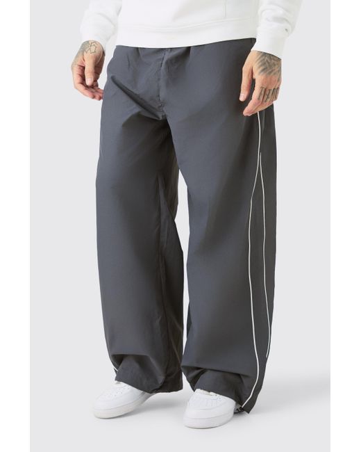 BoohooMAN Gray Tall Side Stripe Parachute Pants for men