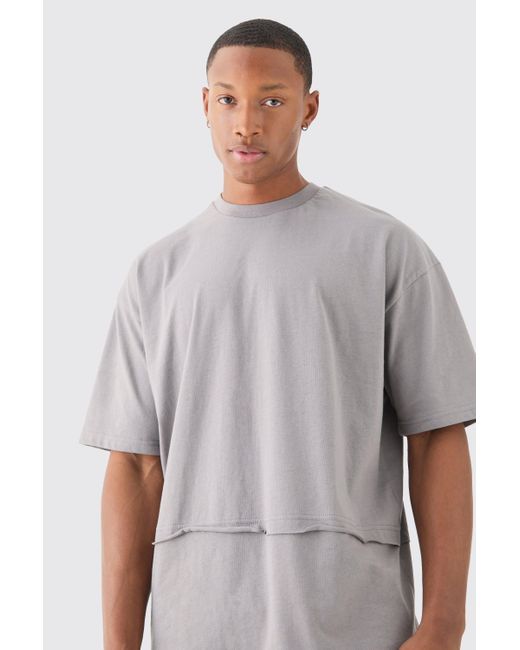 BoohooMAN Oversized Raw Layer T-shirt in Gray für Herren