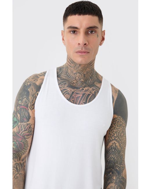 BoohooMAN White Tall Premium Modal Mix Lounge Vest for men