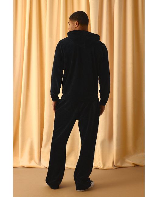 BoohooMAN Black Regular Fit Velour Cord Embellished Zip Through Hoodie for men