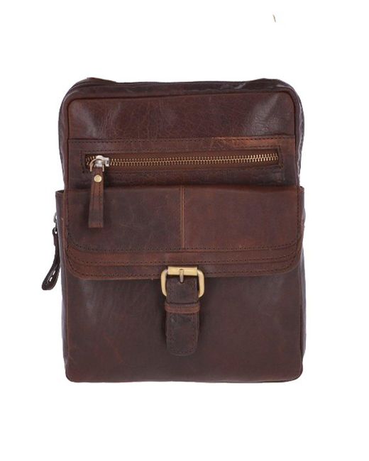BoohooMAN Brown Ashwood Leather Real Leather Vintage Flight Shoulder Bag for men
