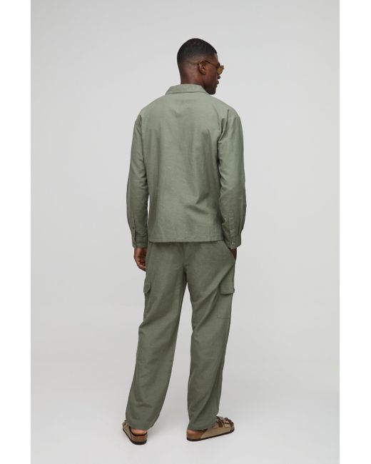 BoohooMAN Oversize Hemd mit Cargo-Taschen & Hose in Green für Herren