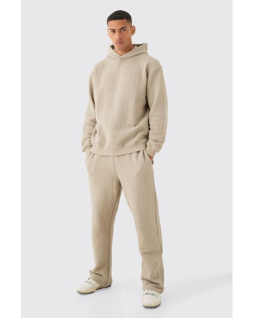 BoohooMAN Quilted Herringbone Oversized Hooded Tracksuit in Natural for ...