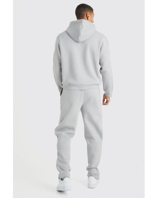 BoohooMAN Gray Official Boxy Zip Detail Hooded Tracksuit for men