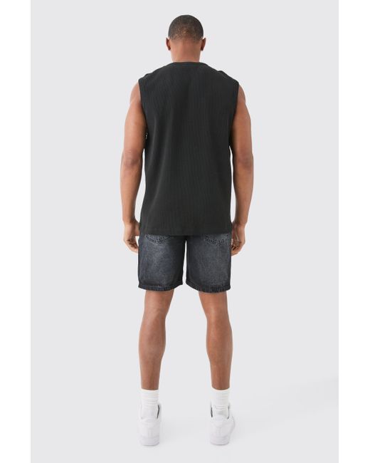 BoohooMAN Black Slim Rigid Denim Shorts In Charcoal for men