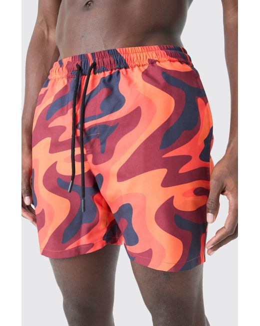 BoohooMAN Red Mid Length Flame Swim Short for men