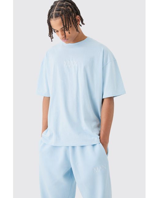 BoohooMAN Man Oversized T-shirt & Jogger Set in Blue für Herren
