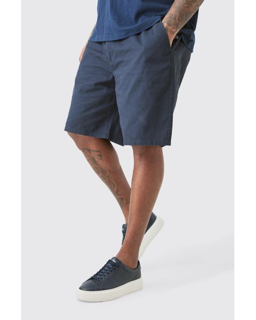 BoohooMAN Plus Fixed Waist Navy Relaxed Fit Shorts in Blue für Herren