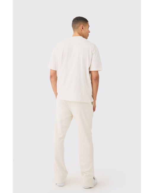 BoohooMAN White Oversized Extended Neck Heavy Tee And Jogger Set for men