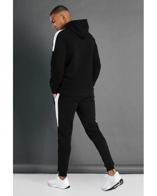 BoohooMAN Cotton Active Gym Tapered 1/4 Zip Panelled Tracksuit in Black for  Men - Lyst