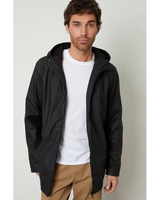BoohooMAN Black Threadbare Microfleece Lined Hooded Rubberised Raincoat for men