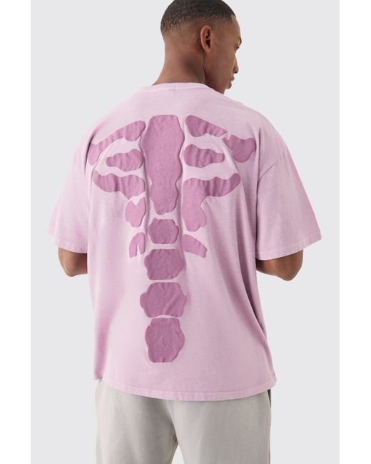Boohoo Pink Oversized Washed Skeleton Back Puff Print T-shirt