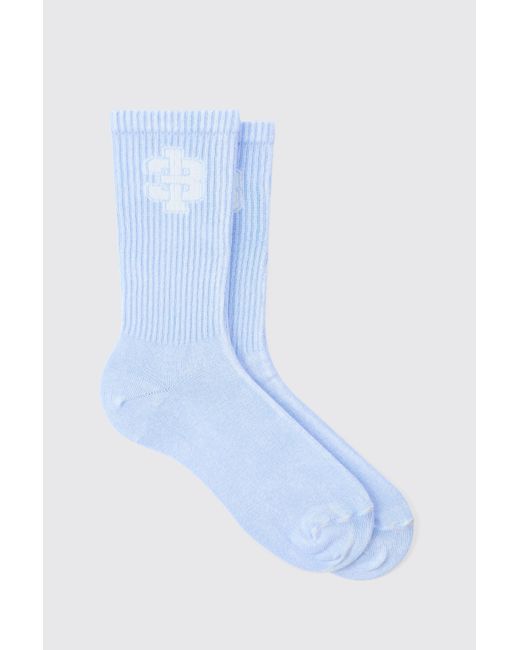 BoohooMAN Acid Wash 13 Jacquard Socks In Blue for men