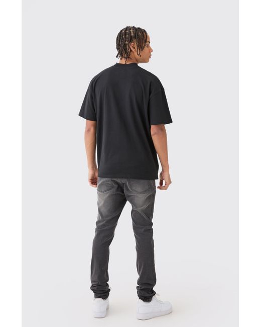 BoohooMAN Gray Skinny Stretch Stacked Jean In Charcoal for men