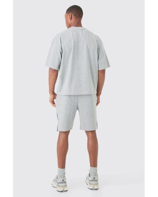 BoohooMAN Blue Print Denim Gusset T-shirt And Short Set for men