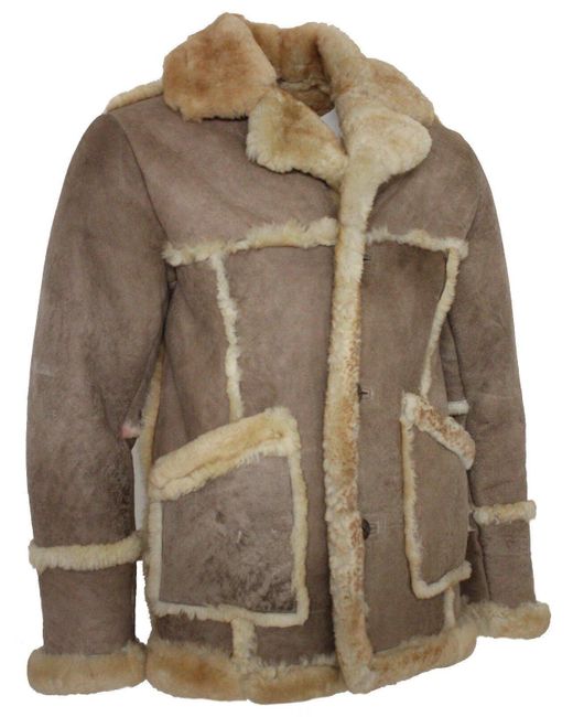 BoohooMAN Brown Infinity Leather Mens Designer Winter Sheepskin Fur Coat-zaragoza for men