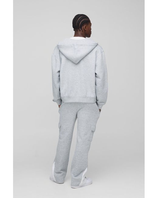 BoohooMAN Gray Oversized Boxy Script Zip Through Gusset Tracksuit for men