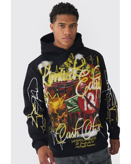 BoohooMAN Oversized Graffiti Slogan Over Seams Graphic Print Hoodie in Grey for Men Lyst UK