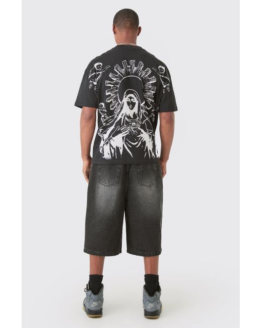 BoohooMAN Black Oversized Over The Seam Renaissance Line Print T-shirt for men