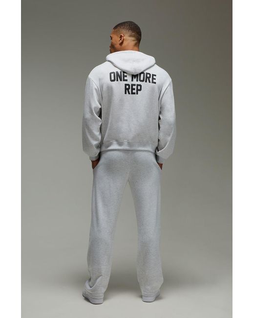 BoohooMAN Gray One More Rep Oversized Boxy Hoodie for men