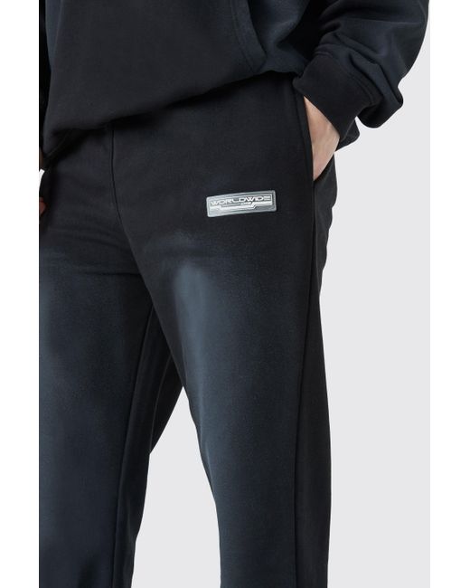 BoohooMAN Tall Regular Fit Washed Loopback Gusset Joggers in Black für Herren