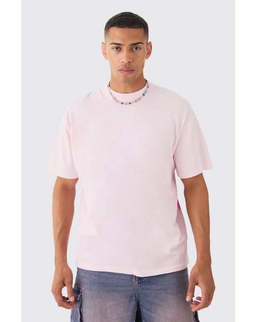 BoohooMAN Oversized Extended Neck Over The Seam Wash Space T-shirt in Pink für Herren