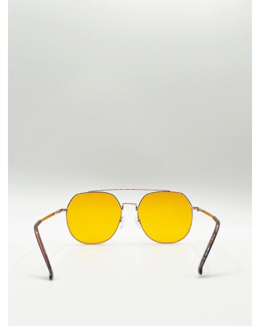 BoohooMAN Yellow Svnx Gold Rounded Aviator Style Sunglasses for men