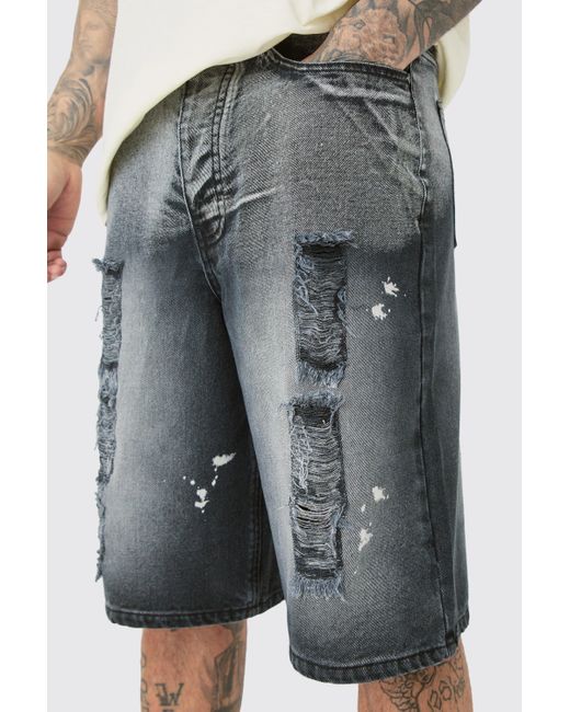 BoohooMAN Gray Tall Acid Wash Ombre Effect Straight Fit Jort for men