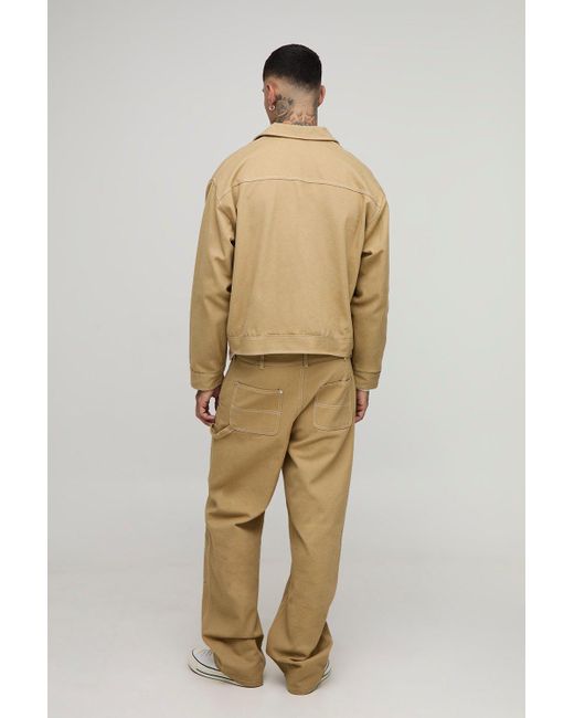 BoohooMAN Tall Regular Fit Canvas Carpenter Panel Worker Jacket in Natural für Herren
