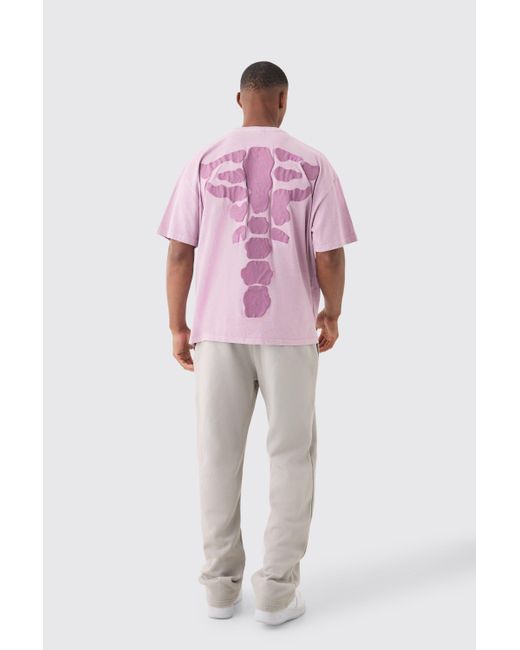BoohooMAN Oversized Washed Skeleton Back Print T-shirt in Pink für Herren