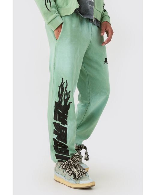 BoohooMAN Green Oversized Heavy Washed Applique Jogger for men