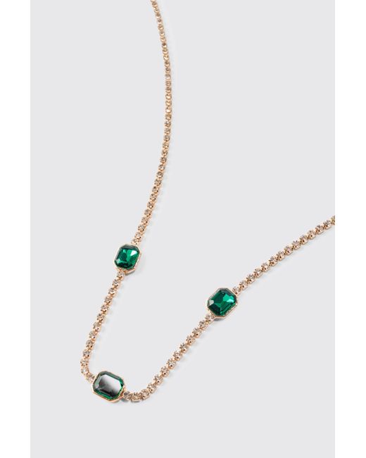 Boohoo Blue Contrast Stone Iced Necklace In Green