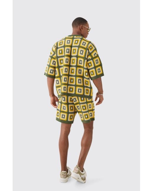 BoohooMAN Yellow Relaxed Crochet Knit Short for men