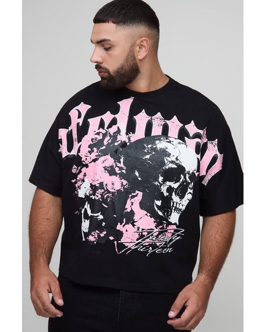 BoohooMAN Black Plus Oversized Boxy Heavyweight Skull Large Scale Print T-Shirt for men