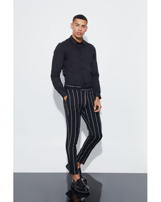 BoohooMAN Black Super Skinny Stripe Suit Trousers for men