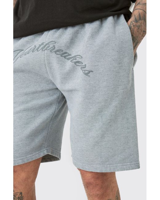 BoohooMAN Blue Tall Oversized Hearbreakers Shorts In Grey for men