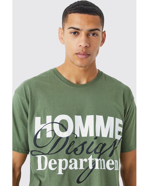 BoohooMAN Green Oversized Homme Design Printed T-shirt for men