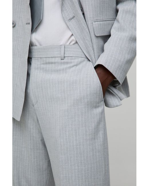 BoohooMAN Gray Relaxed Fit Fixed Waistband Pinstripe Suit Pants for men