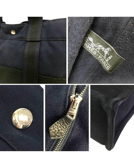 BoohooMAN Blue Hermes Preloved Garden Tote Mm Canvas Bag Unisex - Navy Tote Bags for men