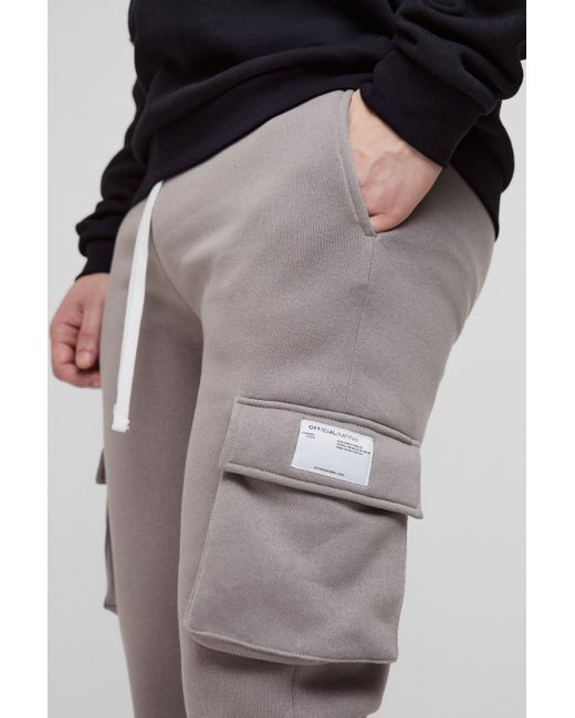 BoohooMAN Tall Slim Fit Super Stacked Woven Tab Cargo Sweatpants in Grey for Men Lyst UK