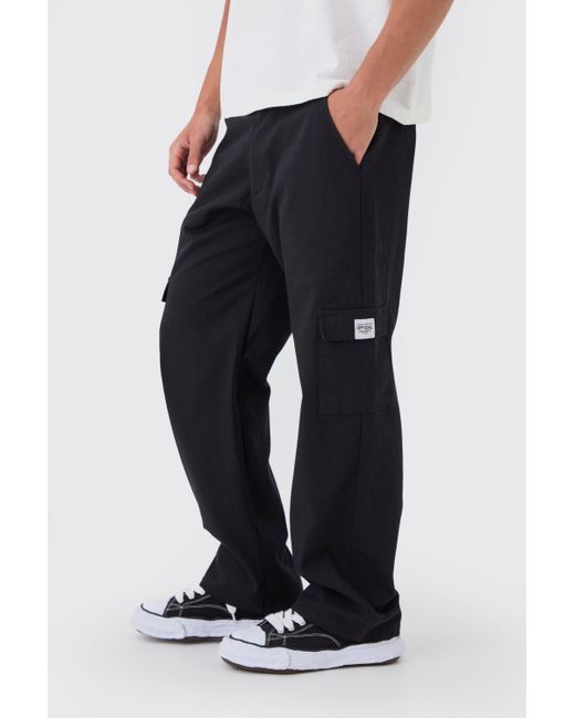 BoohooMAN Blue Relaxed Fit Fixed Waist Woven Tab Cargo Pants for men