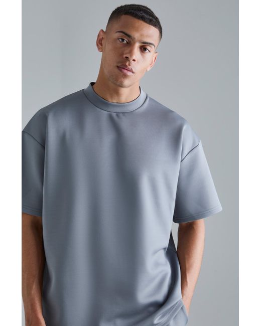 BoohooMAN Blue Oversized Extended Neck Scuba T-shirt for men