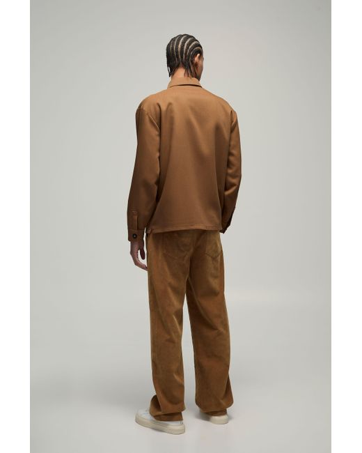 BoohooMAN Brown Fixed Waist Relaxed Fit Carpenter Heavyweight Suede Trousers for men