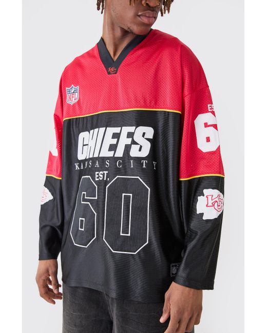 BoohooMAN Red Nfl Chiefs Football Mesh Satin Long Sleeve License Top for men