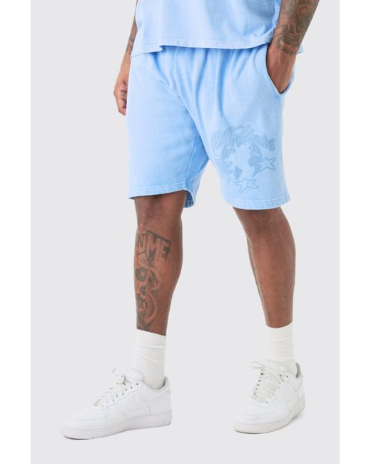 BoohooMAN Plus Oversized Dream Worldwide Shorts In Blue for men
