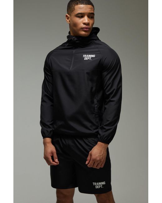 BoohooMAN Black Training Dept Woven Short Tracksuit for men