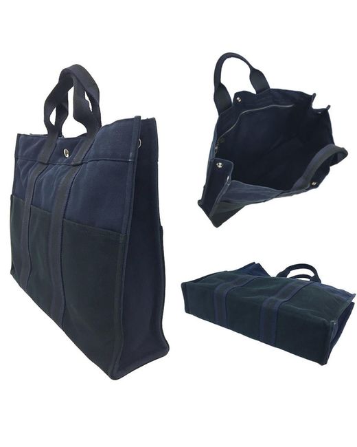 BoohooMAN Blue Hermes Preloved Garden Tote Mm Canvas Bag Unisex - Navy Tote Bags for men