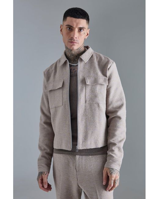 BoohooMAN Tall Textured Cotton Jacquard Smart Cargo Jacket in Gray für Herren