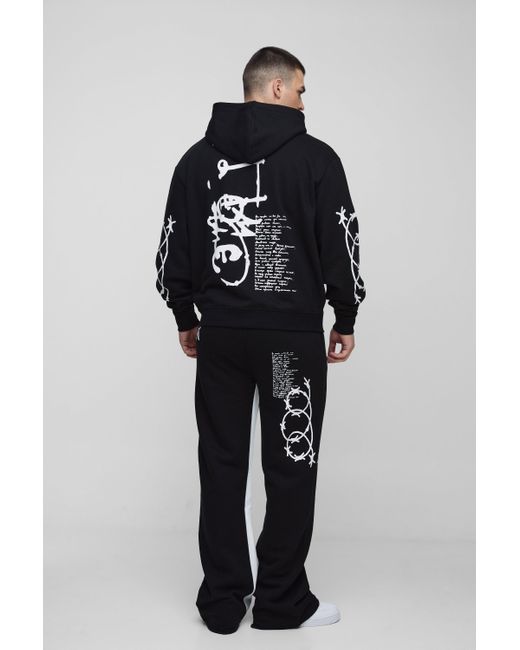 BoohooMAN Blue Tall Oversized Multi Placement Graffiti Zip Through Gusset Hooded Tracksuit for men