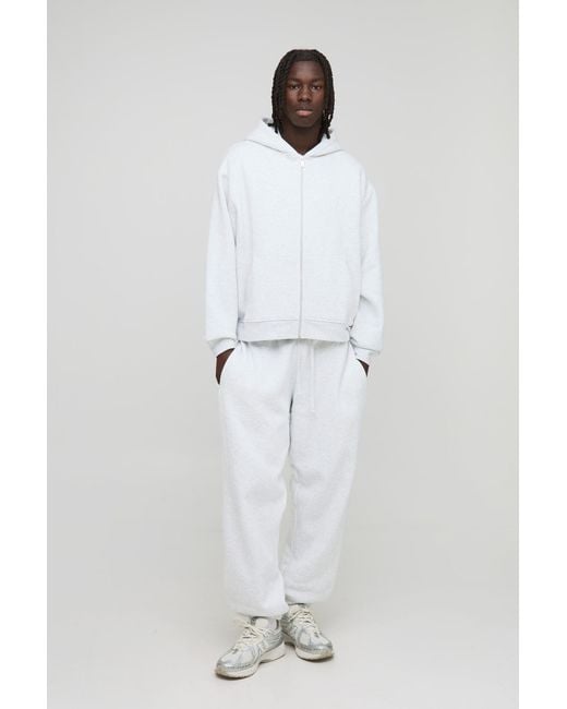 BoohooMAN White Basic Oversized Boxy Zip Through Hoodie for men
